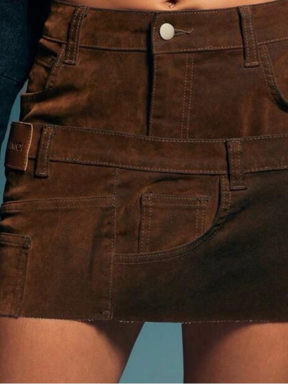 Denimoi - Double waist brown velvet Mini Skirt - Women's Casual Utility